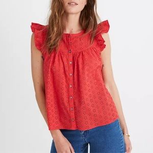 Madewell ruffle sleeve bib eyelet top